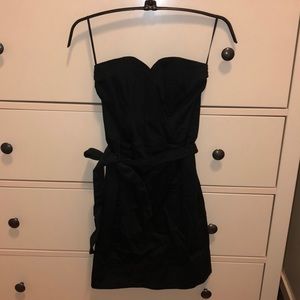 Strapless black dress with bow